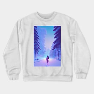 Anime Girl Snowy Forest Christmas Landscape Crewneck Sweatshirt